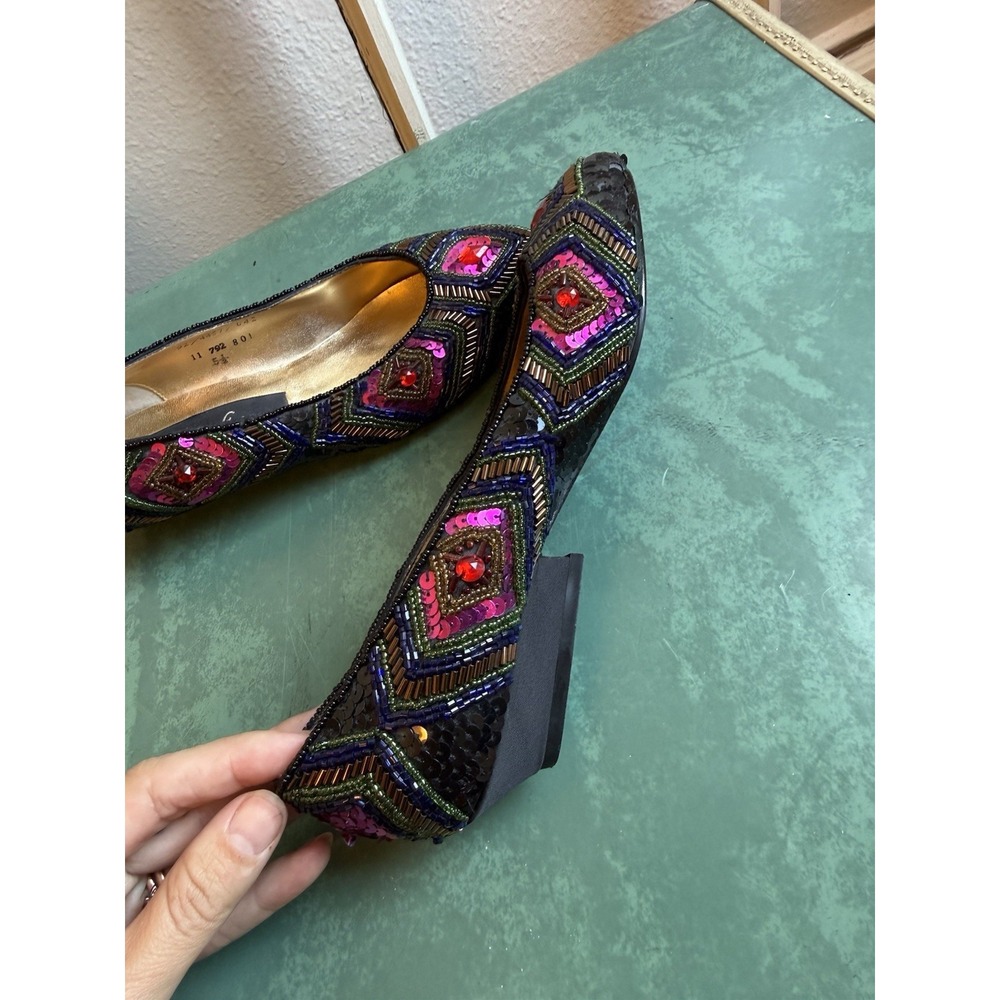 VTG 80s Fairy Glam Y2K Sequin Kitten Heels Valenti Franco Unique 5 1/2